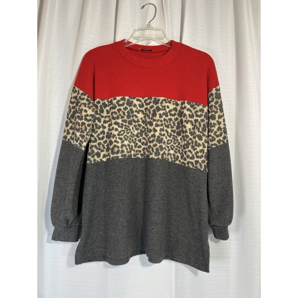Jodifl Animal Print Pullover Sweater Size Large (??) Red Gray Brown WARM Comfort